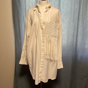 H&M fringe linen oversized shirt dress